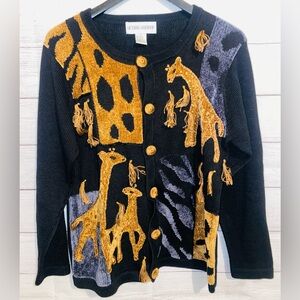 Vintage Victoria Harbour Safari  Embroidered Cardigan Sweater Womens Size S